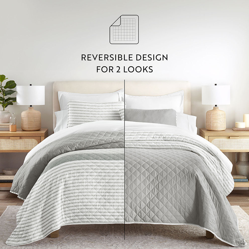 Summer Stripes Reversible Quilted Coverlet Set (Sale) - Linens And Hutch