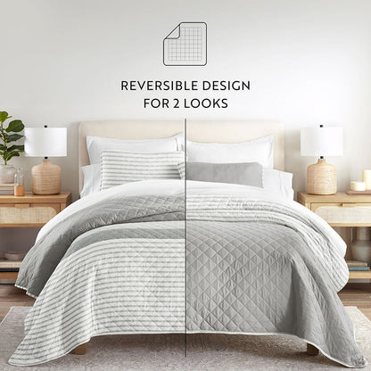 Summer Stripes Reversible Quilted Coverlet Set (Sale) - Linens And Hutch