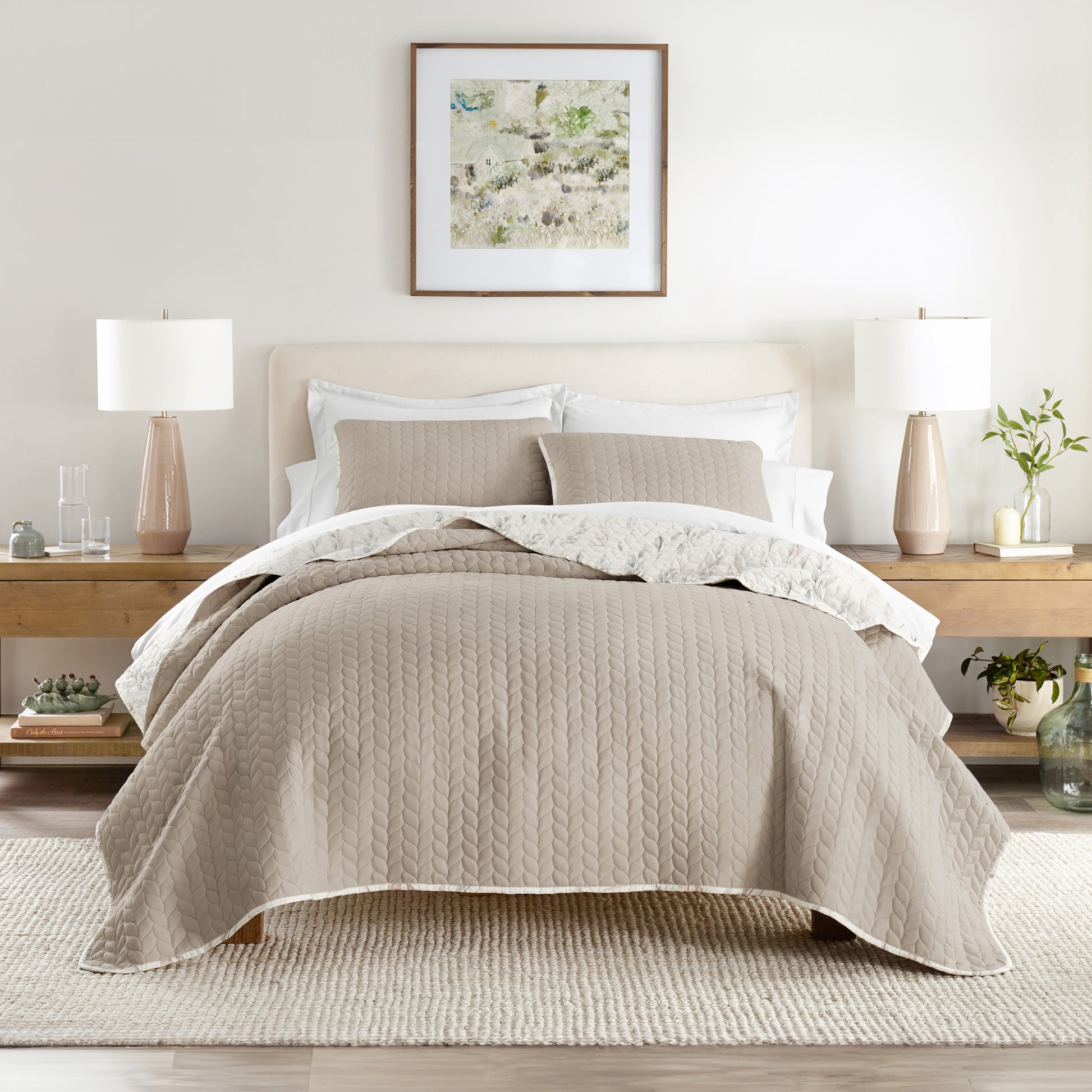 Watercolor Leaves Reversible Quilted Coverlet Set (Sale) - Linens And Hutch
