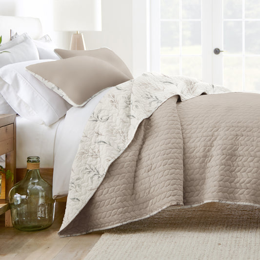 Watercolor Leaves Reversible Quilted Coverlet Set (Sale) - Linens And Hutch