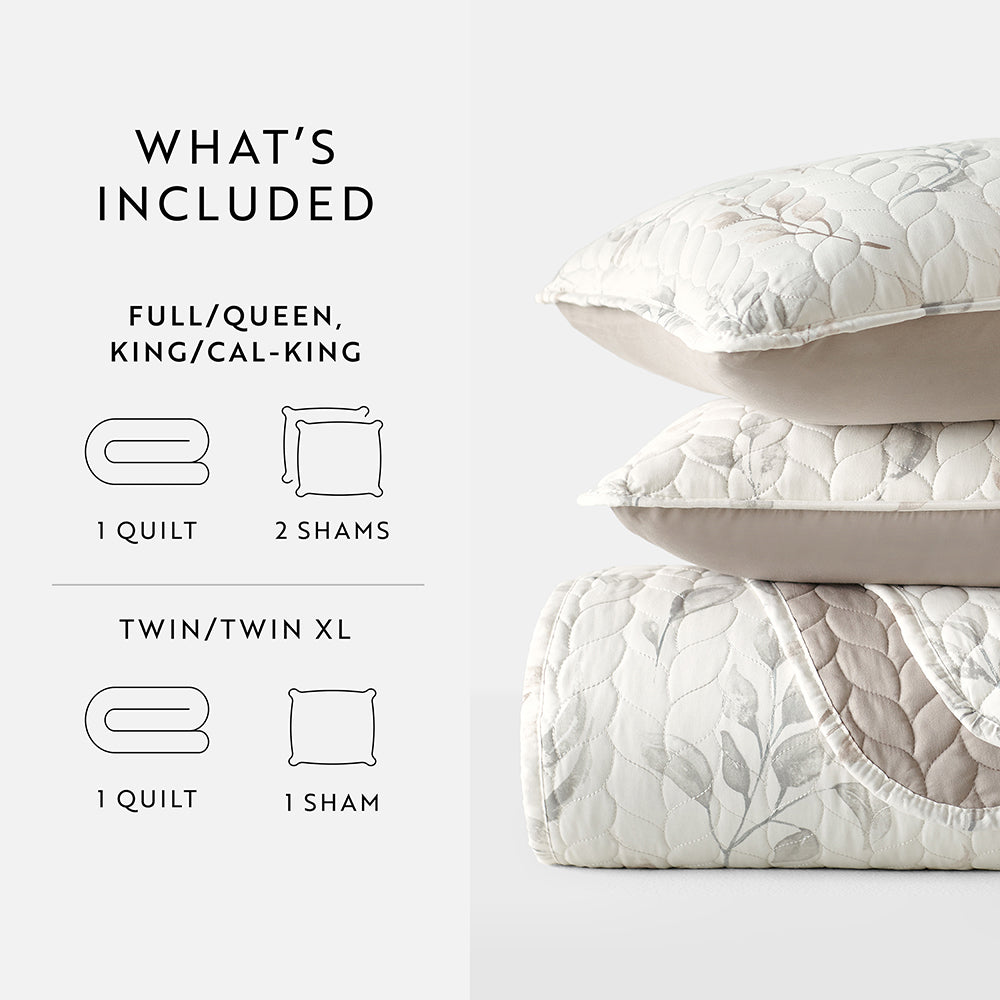 Watercolor Leaves Reversible Quilted Coverlet Set (Sale) - Linens And Hutch