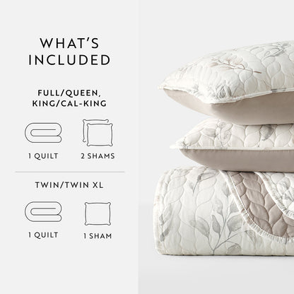 Watercolor Leaves Reversible Quilted Coverlet Set - Sale - Linens And Hutch