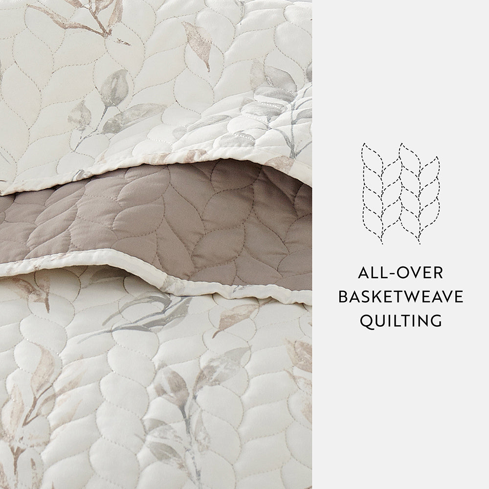 Watercolor Leaves Reversible Quilted Coverlet Set (Sale) - Linens And Hutch