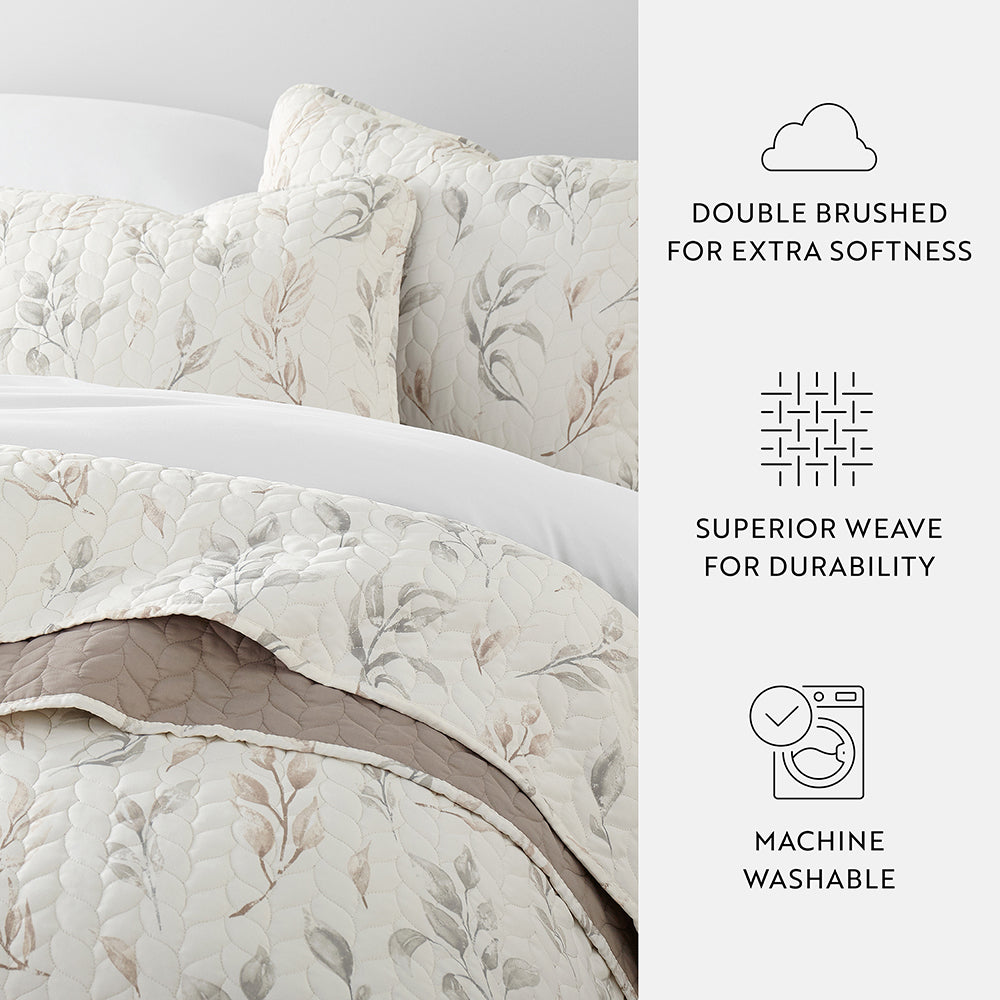 Watercolor Leaves Reversible Quilted Coverlet Set (Sale) - Linens And Hutch