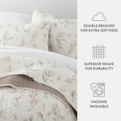 Watercolor Leaves Reversible Quilted Coverlet Set (Sale) - Linens And Hutch