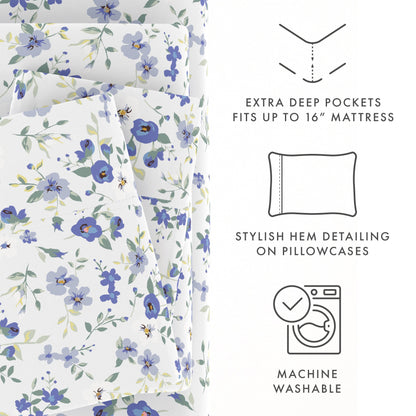 Blossoms Pattern 4-Piece Sheet Set (Sale) - Linens And Hutch