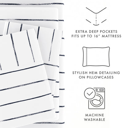 Distressed Field Stripe Pattern 4-Piece Sheet Set (Sale) - Linens And Hutch