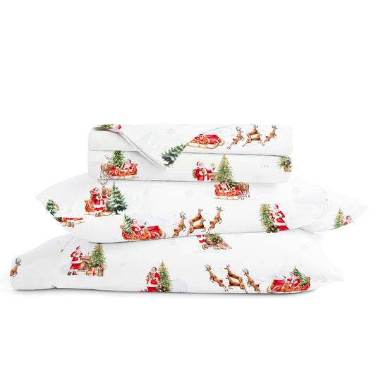 1 Vintage Santa Patterned 4-Piece Sheet Set