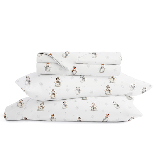 1 Vintage Snowman Patterned 4-Piece Sheet Set