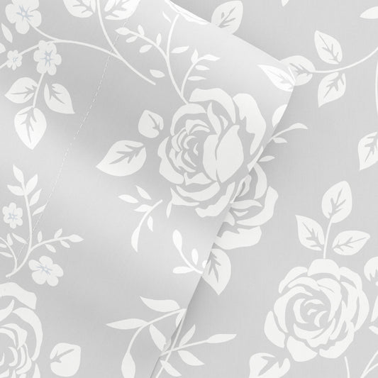 Rose Gray Pattern 4-Piece Sheet Set (Sale) - Linens And Hutch