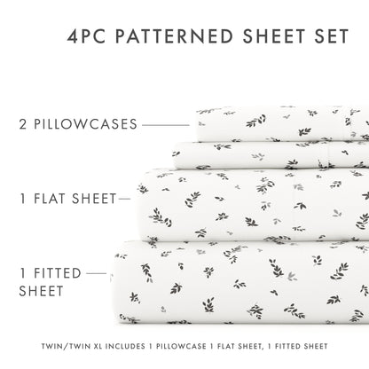 Spotted Leaves Pattern 4-Piece Sheet Set (Sale) - Linens And Hutch