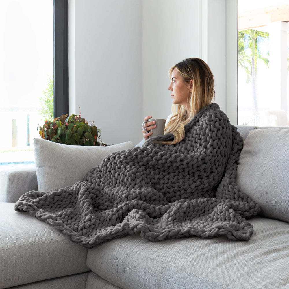 Chunky knit blanket gray best sale