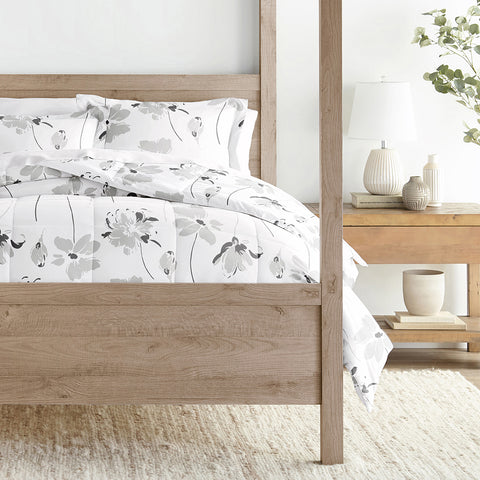 Magnolia Grey Patterned Down-Alternative Comforter Set
