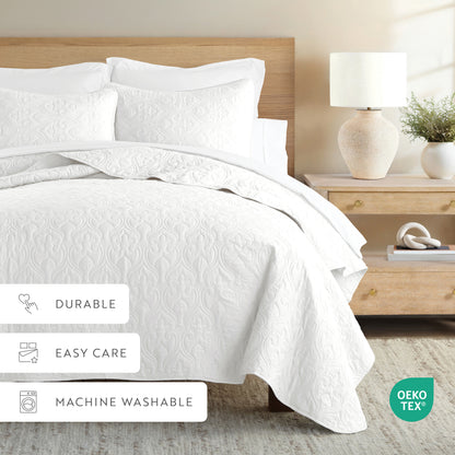 3-Piece Damask Quilted Coverlet Set