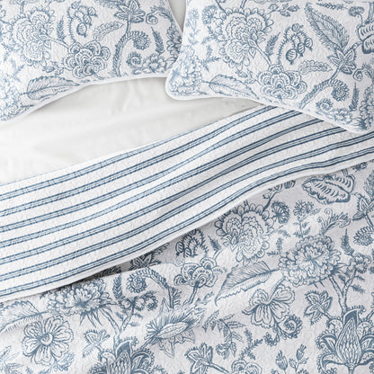 Sale - Jacobean/Stripe Reversible Quilted Coverlet Set - Linens And Hutch