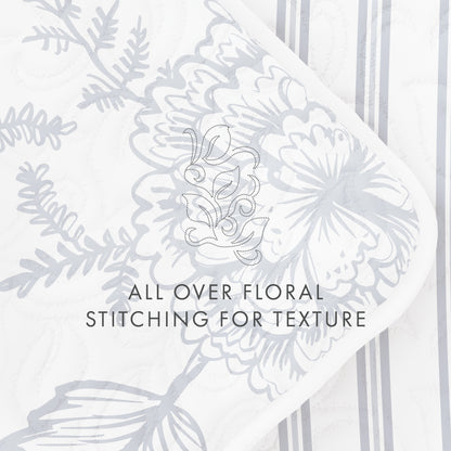 Jacobean/Stripe Reversible Quilted Coverlet Set (Sale) - Linens And Hutch