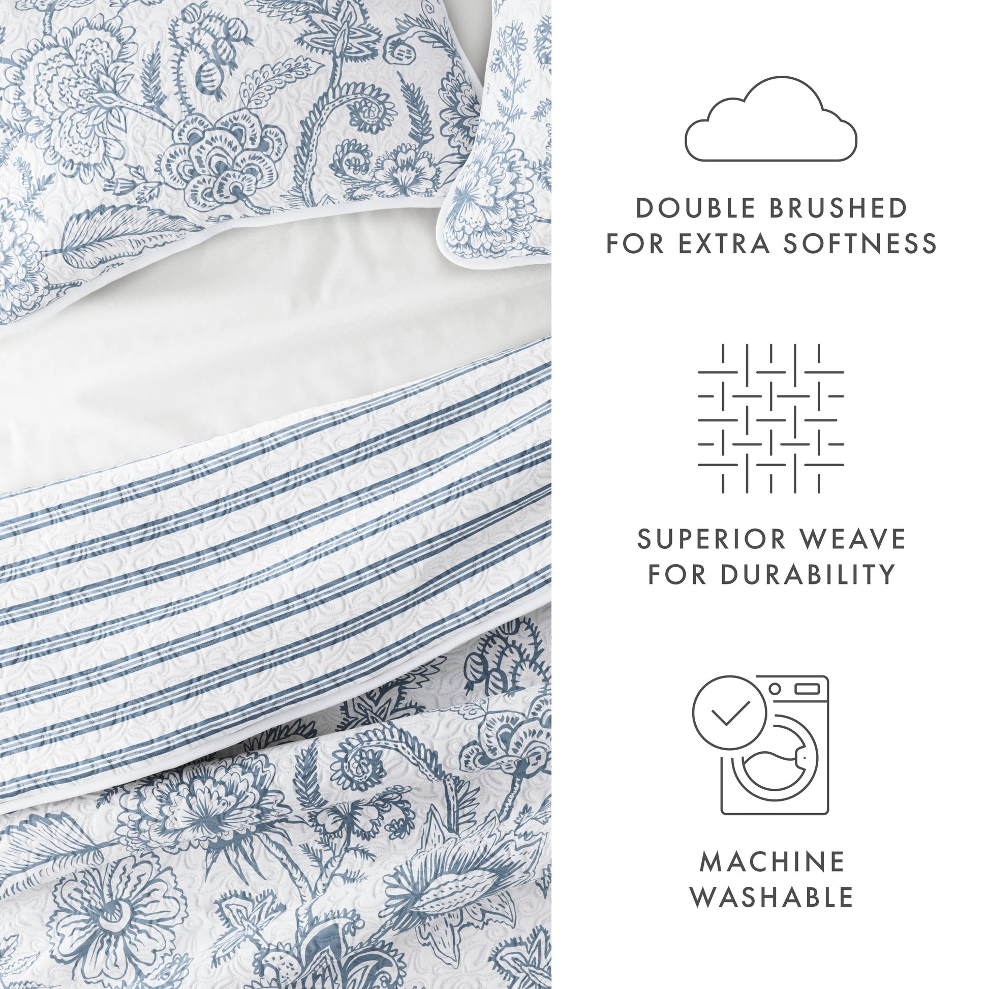 Sale - Jacobean/Stripe Reversible Quilted Coverlet Set - Linens And Hutch