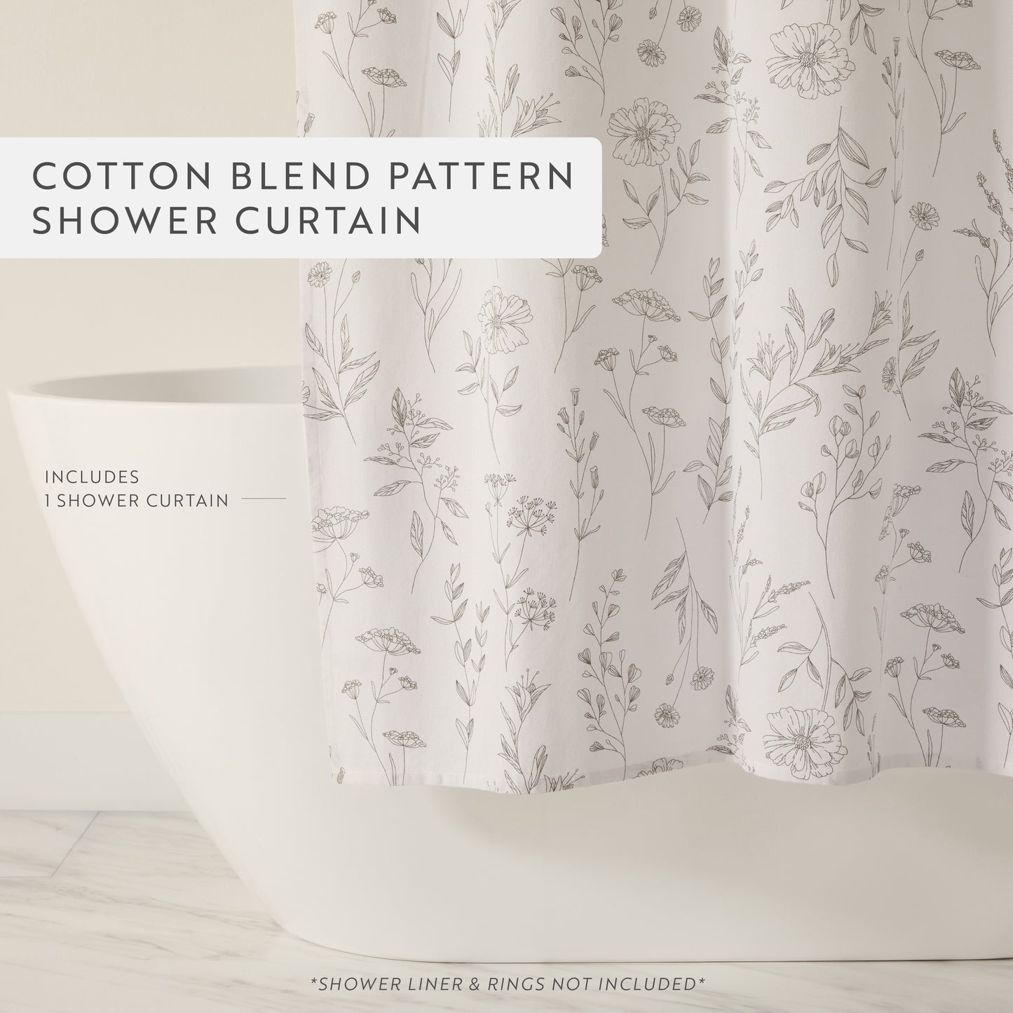Linear Flowers Patterned Shower Curtain