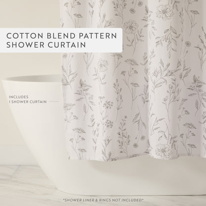 Linear Flowers Patterned Shower Curtain