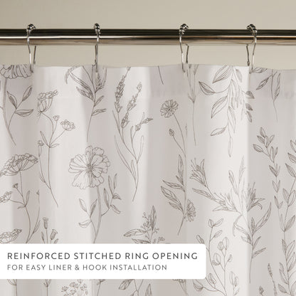 Linear Flowers Patterned Shower Curtain