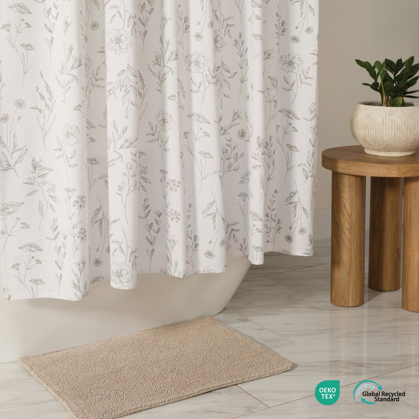 Linear Flowers Patterned Shower Curtain
