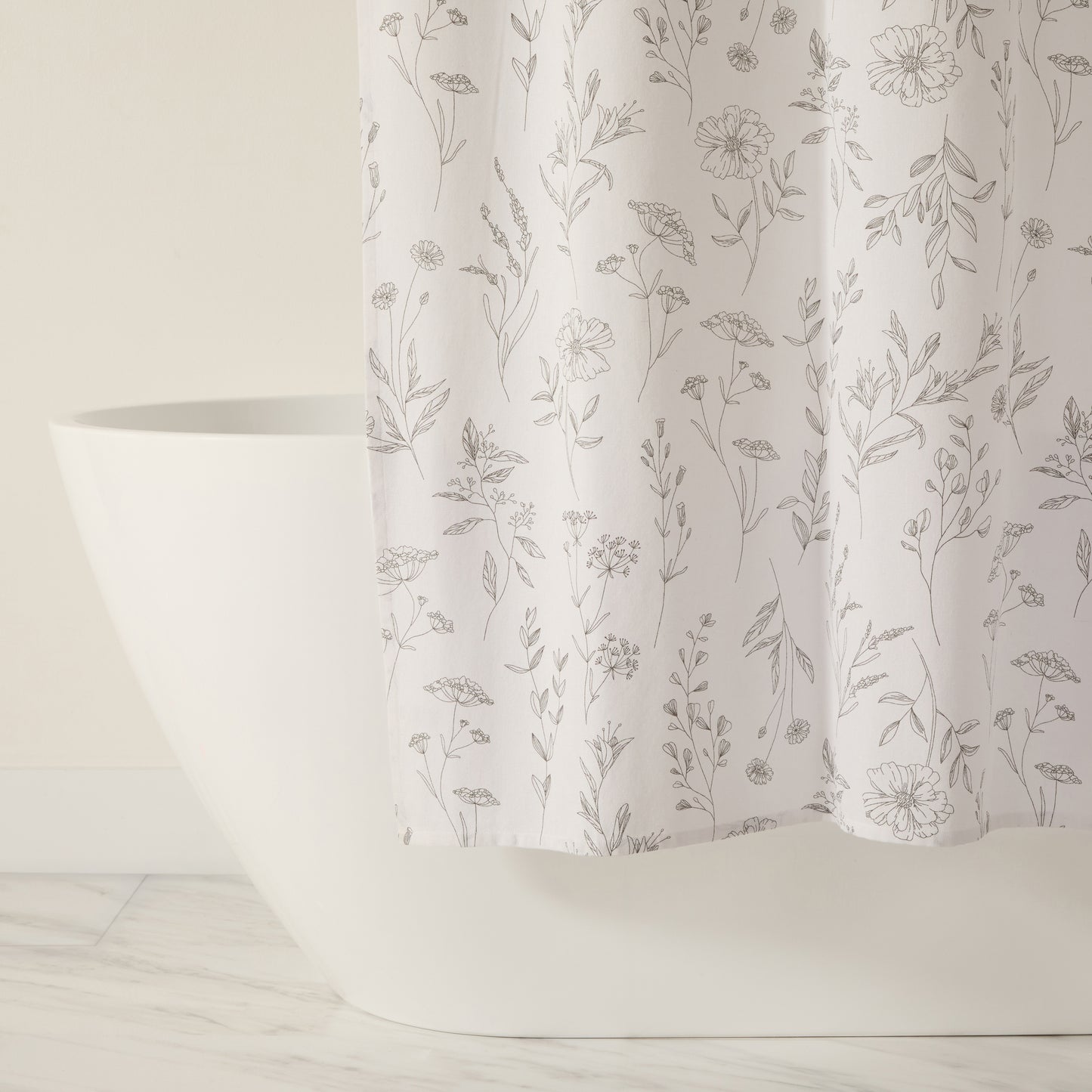 Linear Flowers Patterned Shower Curtain