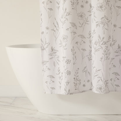 Linear Flowers Patterned Shower Curtain