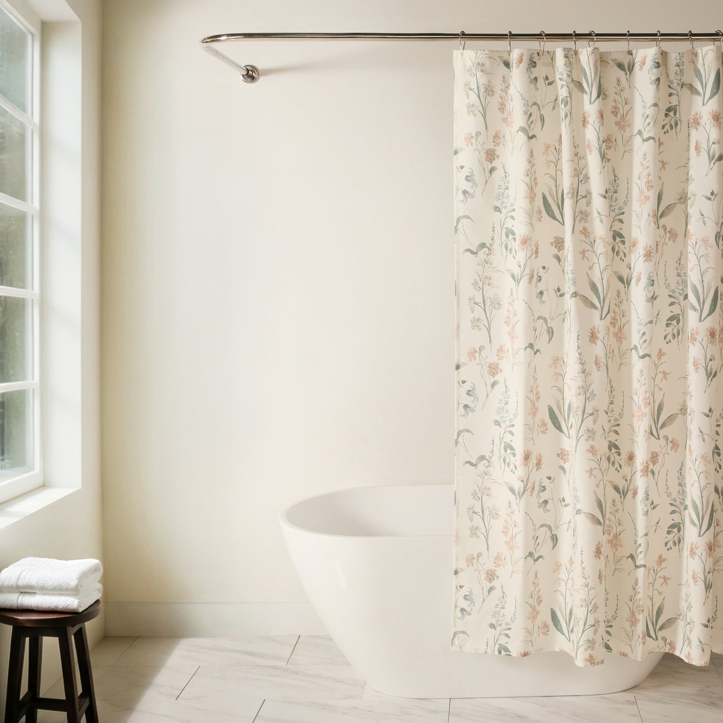 Painted Floral Patterned Shower Curtain
