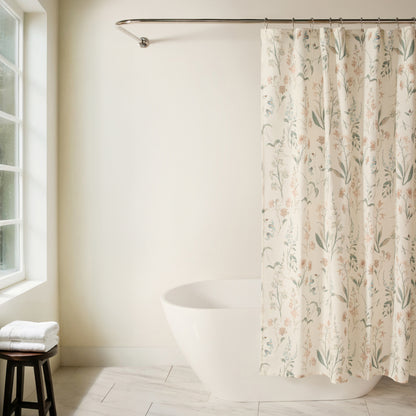 Painted Floral Patterned Shower Curtain