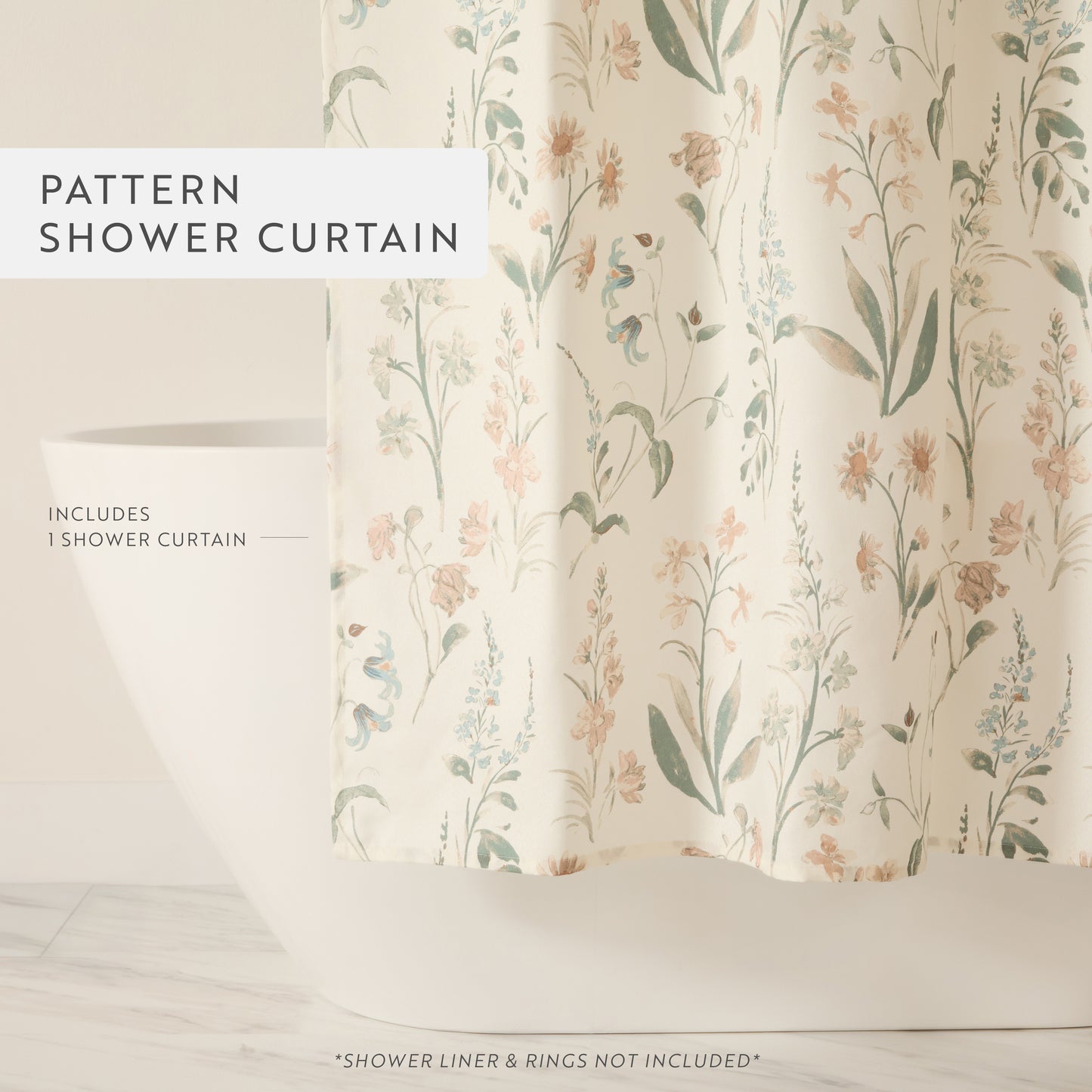 Painted Floral Patterned Shower Curtain