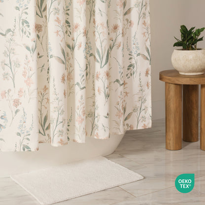 Painted Floral Patterned Shower Curtain