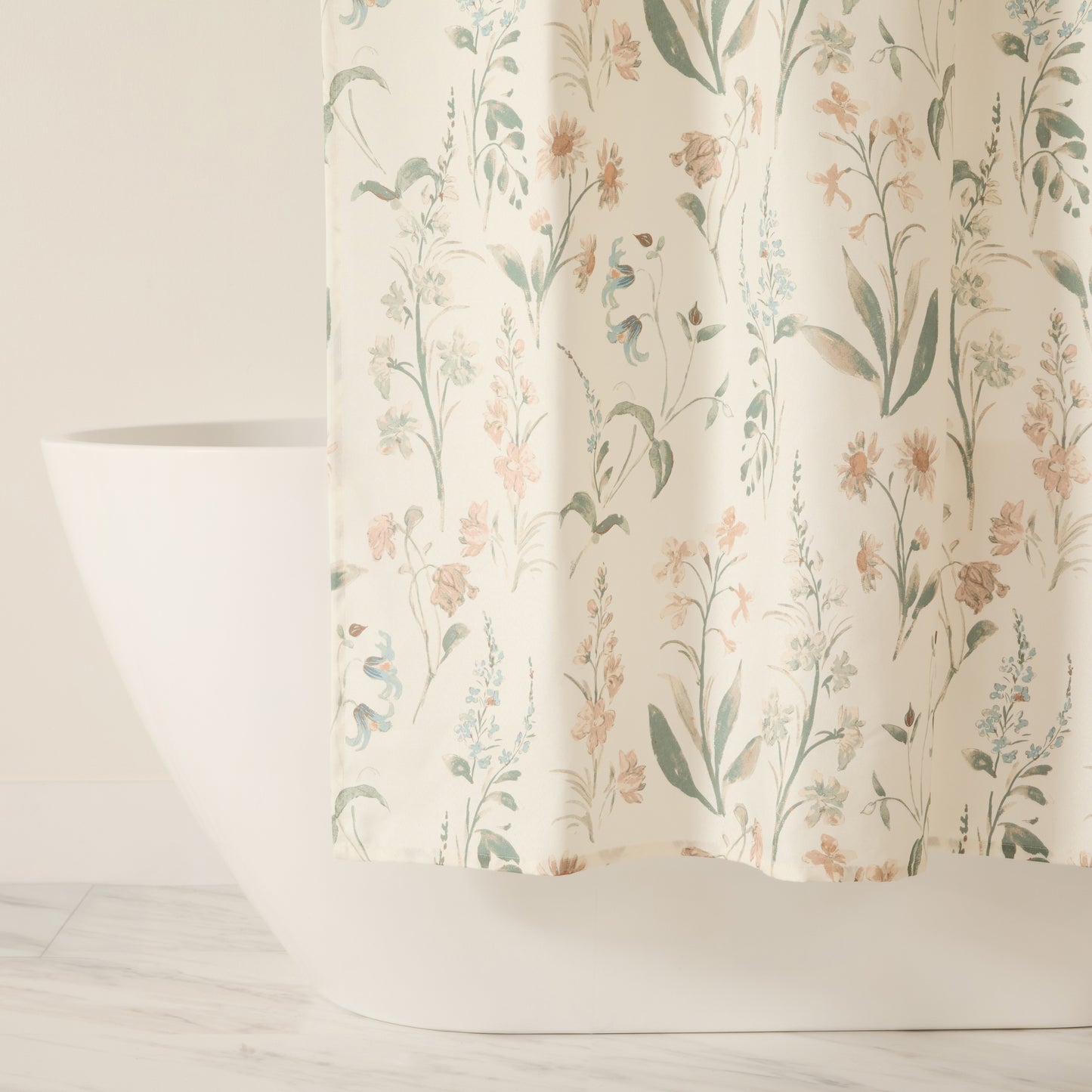 Painted Floral Patterned Shower Curtain