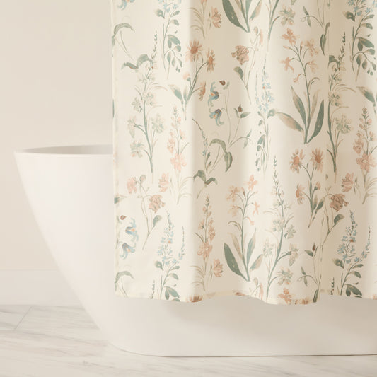 Painted Floral Patterned Shower Curtain