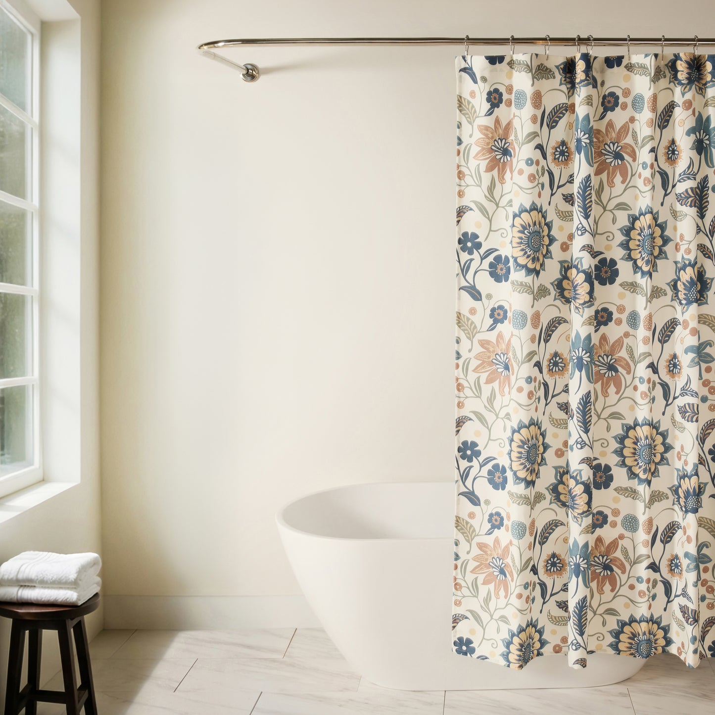 Sun Floral Patterned Shower Curtain
