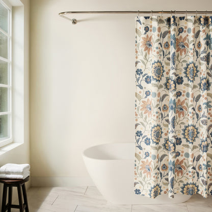 Sun Floral Patterned Shower Curtain