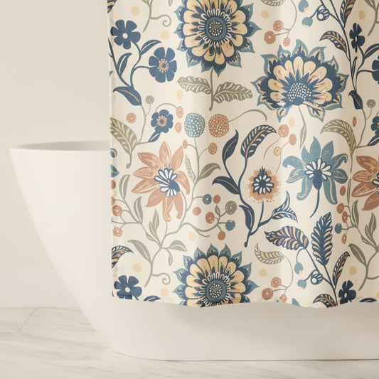 Sun Floral Patterned Shower Curtain