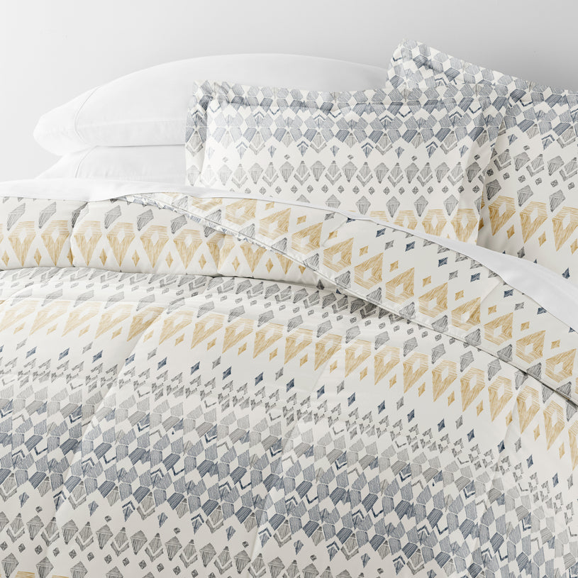 Gray, Mayan Stamp Reversible Down-Alternative Comforter Set