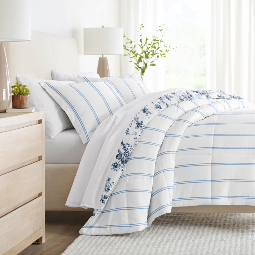 Stone, Cabbage Rose Reversible Down-Alternative Comforter Set
