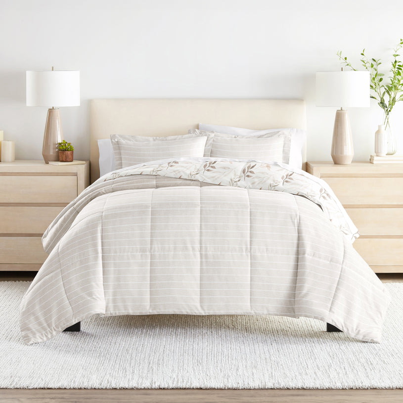 Foliage Stripe Reversible Down-Alternative Comforter Set
