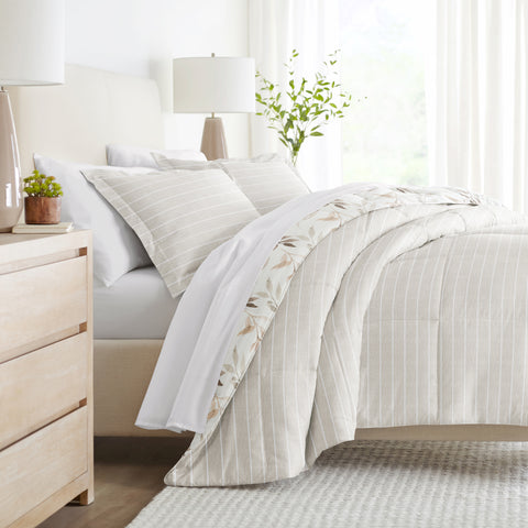 Foliage Stripe Reversible Down-Alternative Comforter Set