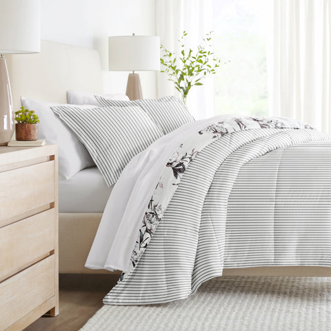 Gray, Vintage Magnolia Reversible Down-Alternative Comforter Set