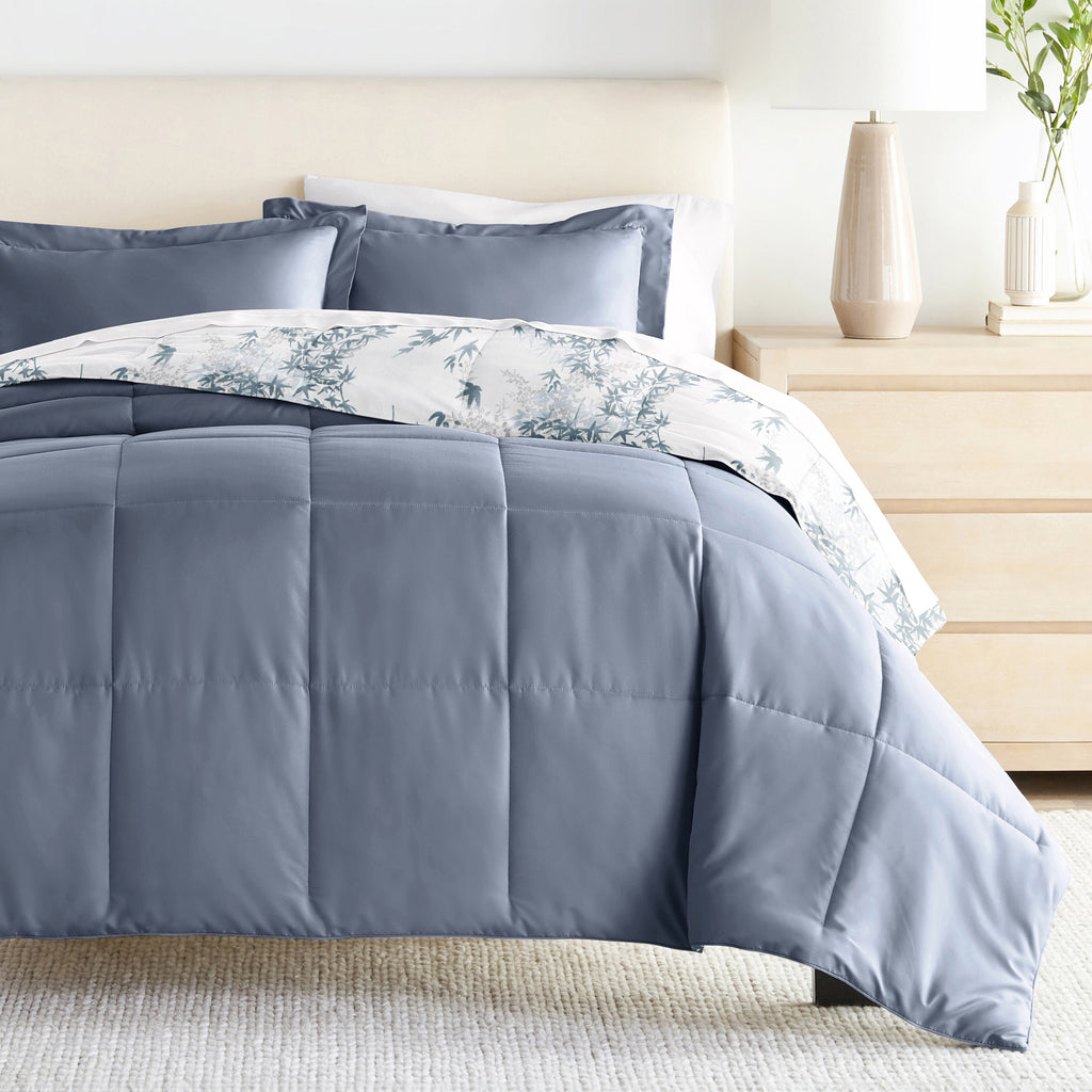 Linnett Blue Banana Leaves 100% Cotton  Reversible Comforter Set
