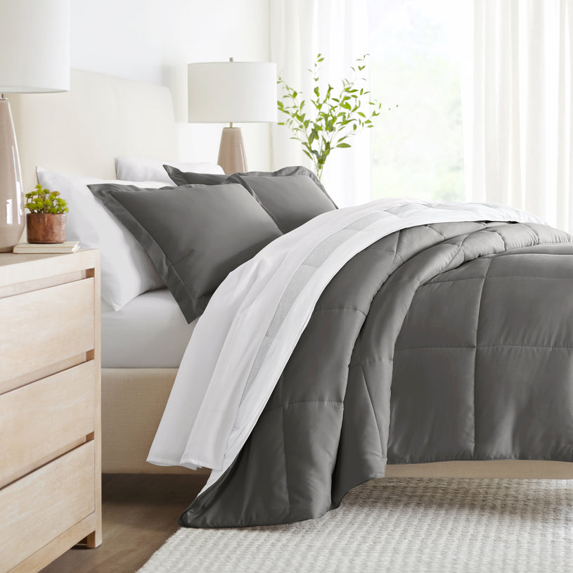Fog, Stitched Stripe Reversible Down-Alternative Comforter Set