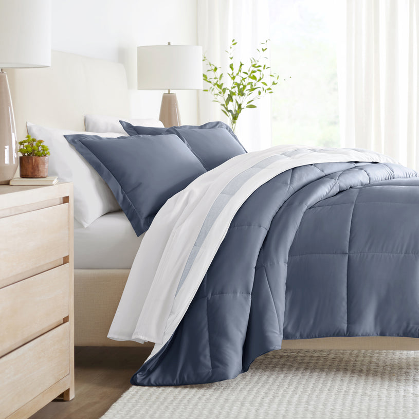 Stone, Stitched Stripe Reversible Down-Alternative Comforter Set