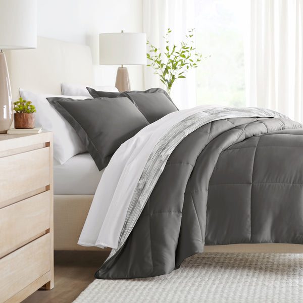 Gray, Textured Stripe Reversible Down-Alternative Comforter Set 600px alternate image