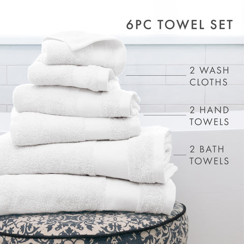 Noble Linens 6 Piece Farmhouse Cotton Bath Towel Set, Light Gray