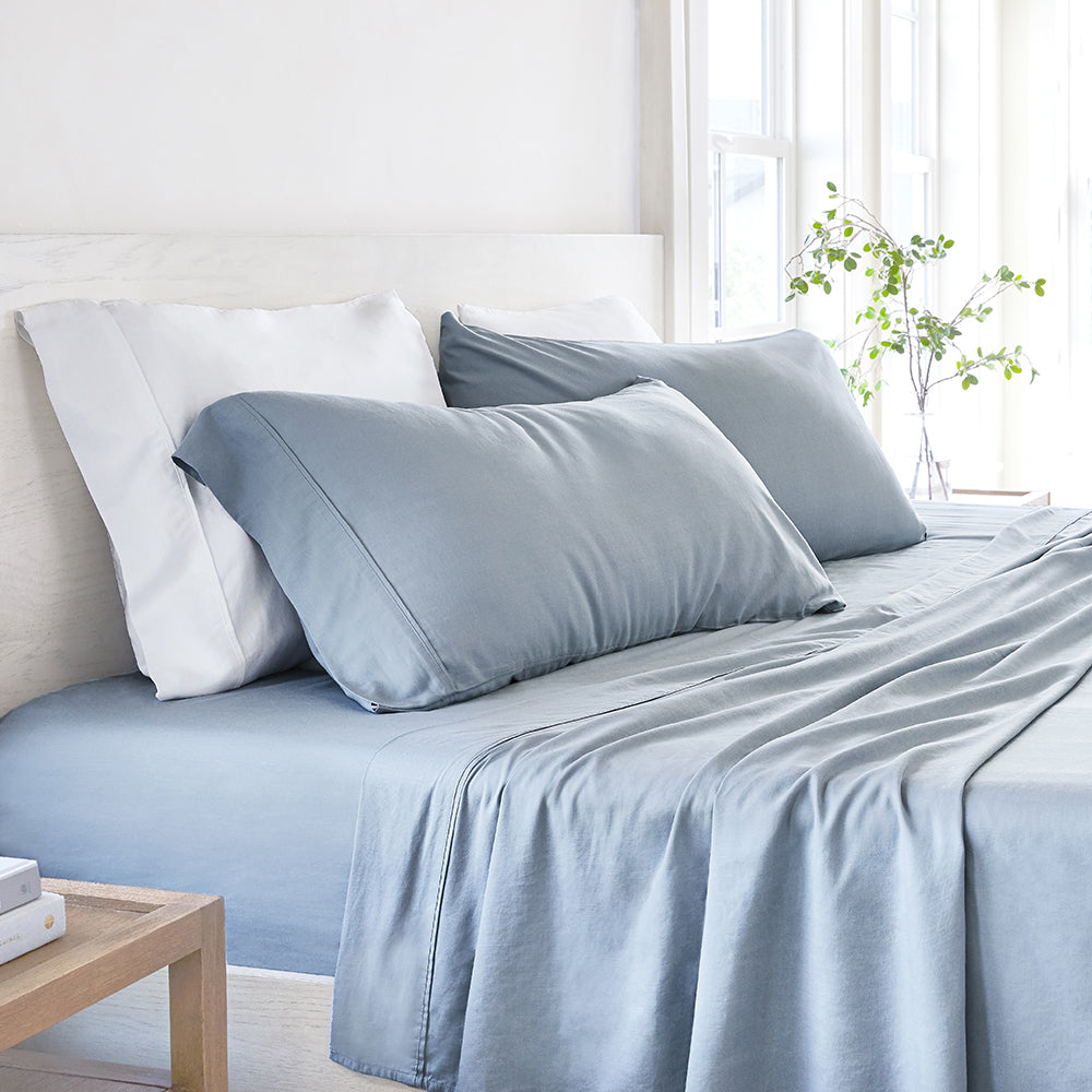 Blue, 4-Piece Linen Bamboo Blend Sheet Set