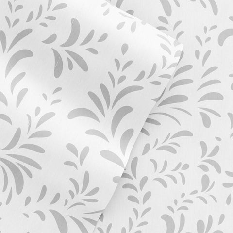 Light Gray, Burst of Vines Pattern 4-Piece Sheet Set