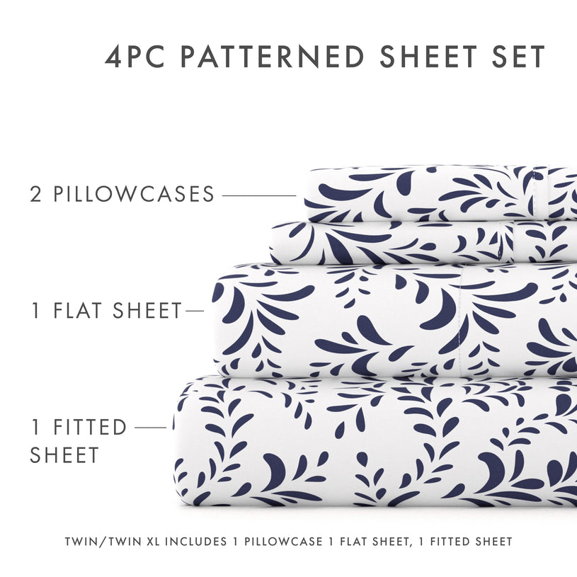 Burst of Vines Patterned 4-Piece Sheet Set - Linens and Hutch