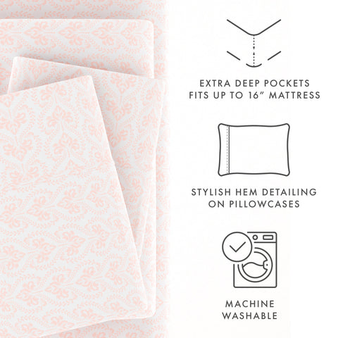 Classic in Pink Pattern 4-Piece Sheet Set - Sale